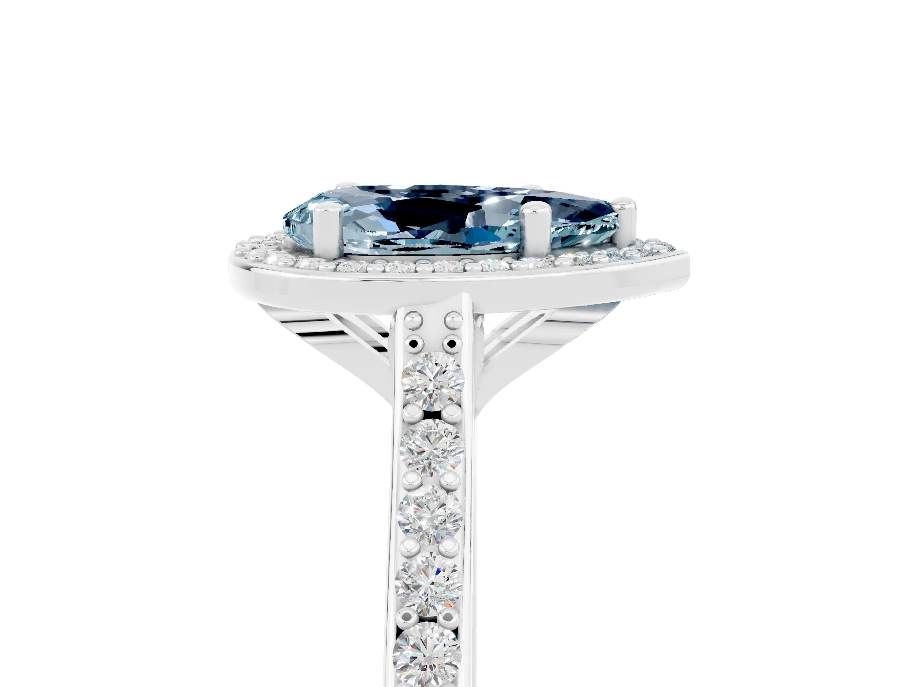 White gold Pear Cut Halo Round Diamond Pavé Band with Four-Prong Setting_5