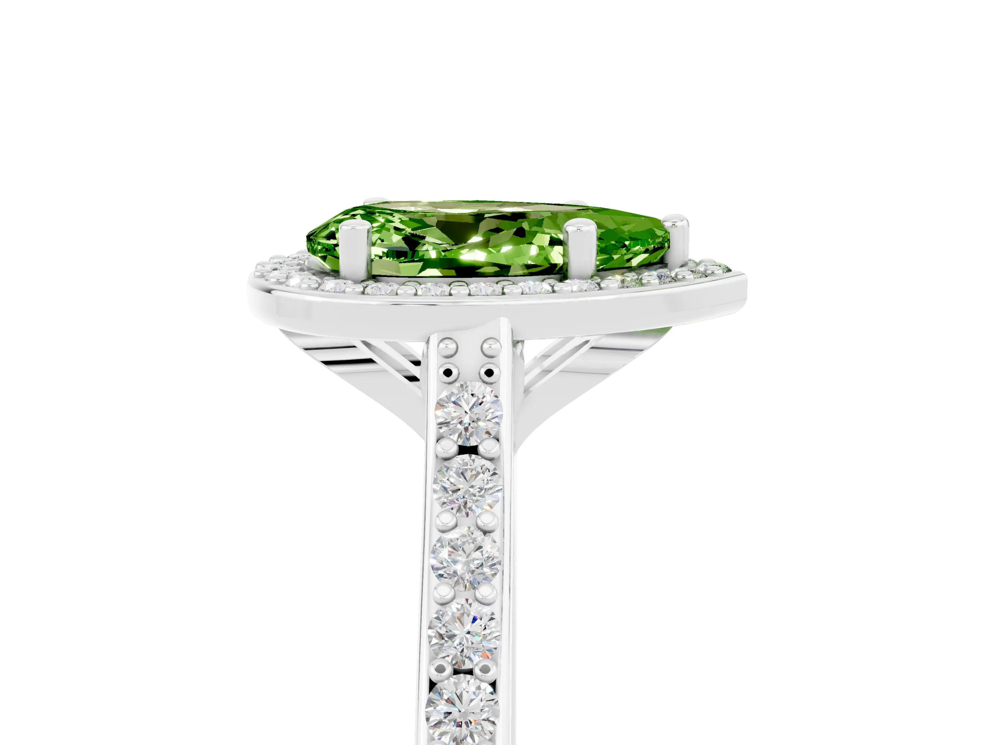 White gold Pear Cut Halo Round Diamond Pavé Band with Four-Prong Setting_5