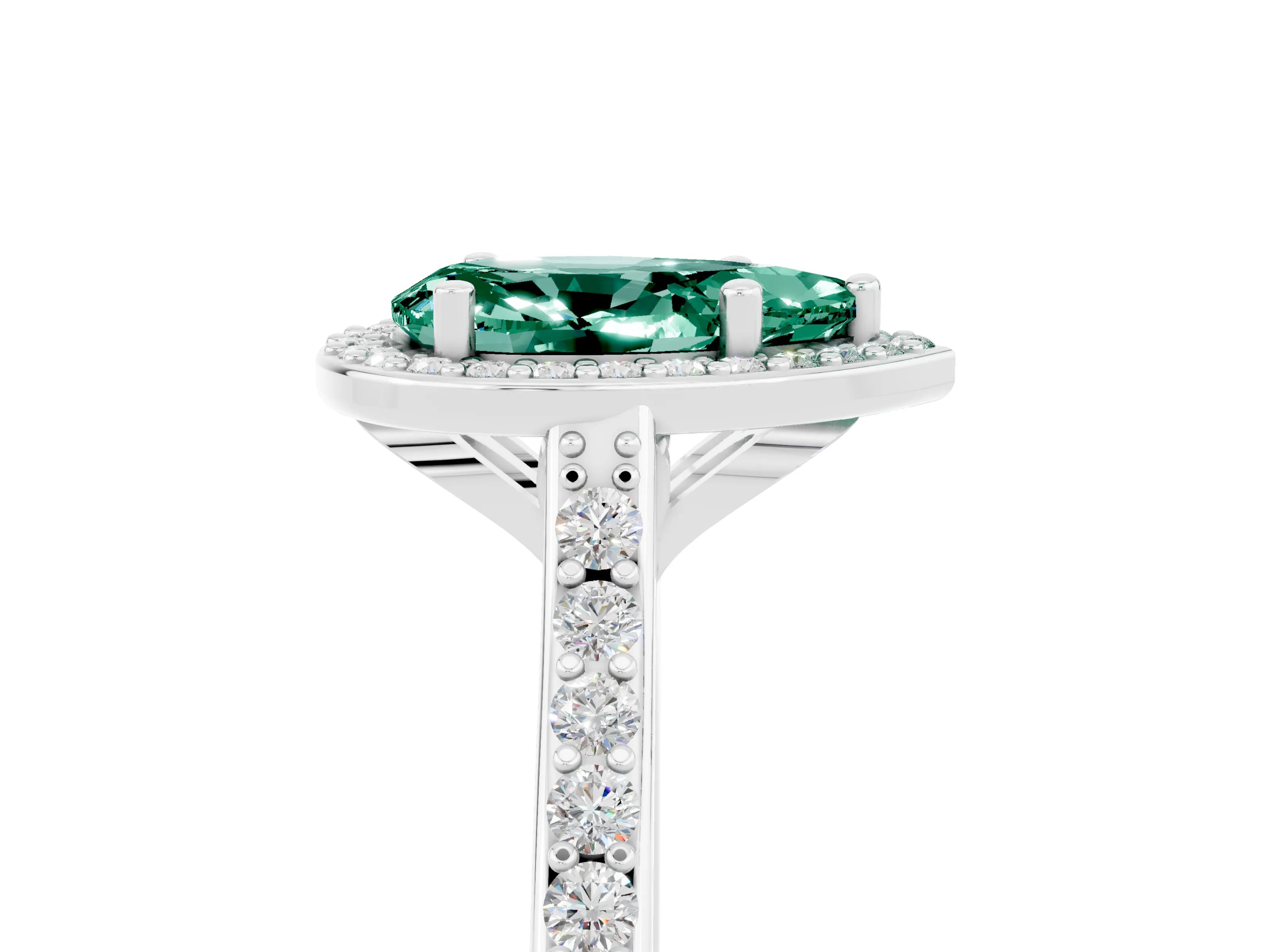 White gold Pear Cut Halo Round Diamond Pavé Band with Four-Prong Setting_5