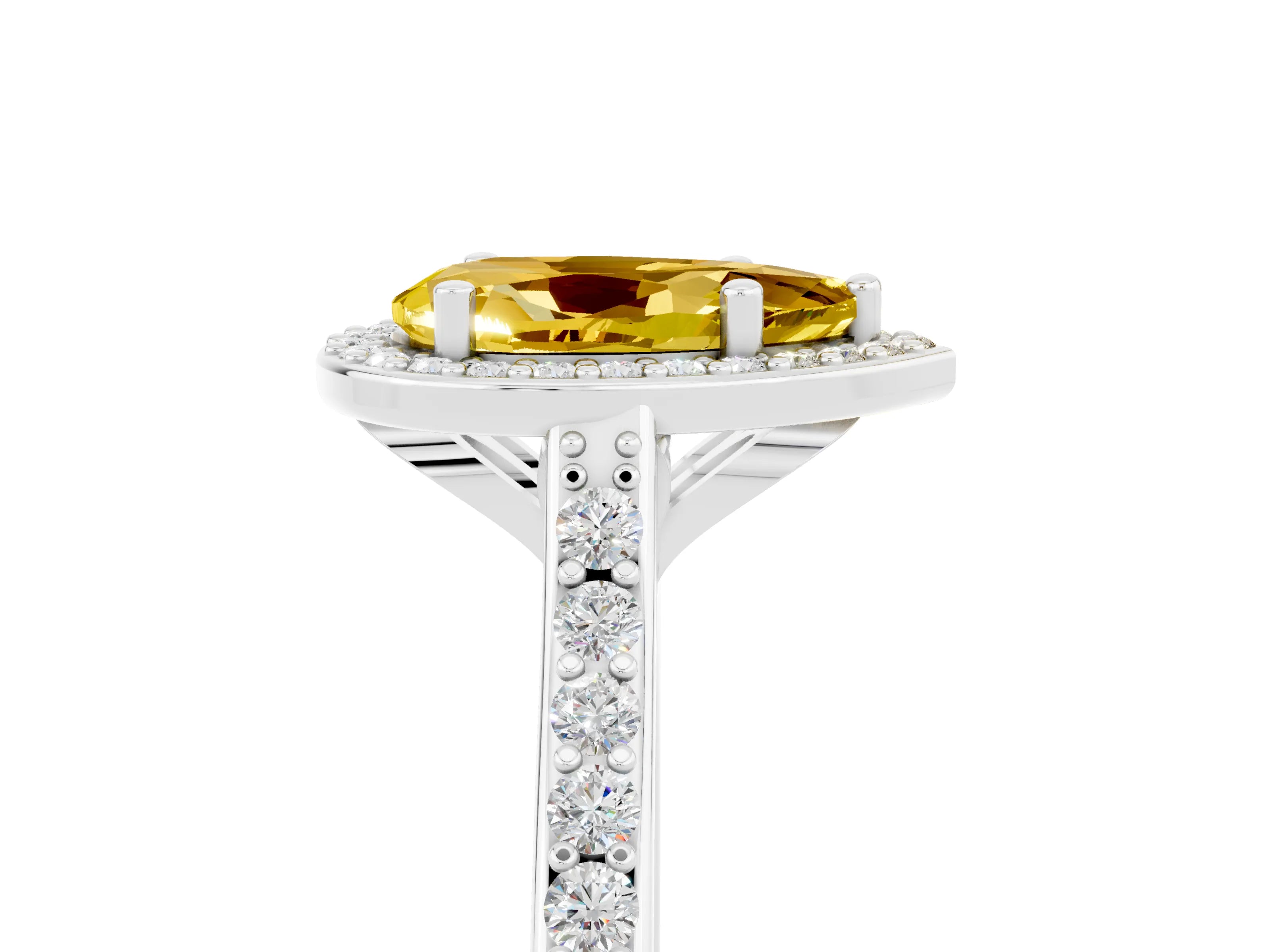 White gold Pear Cut Halo Round Diamond Pavé Band with Four-Prong Setting_5