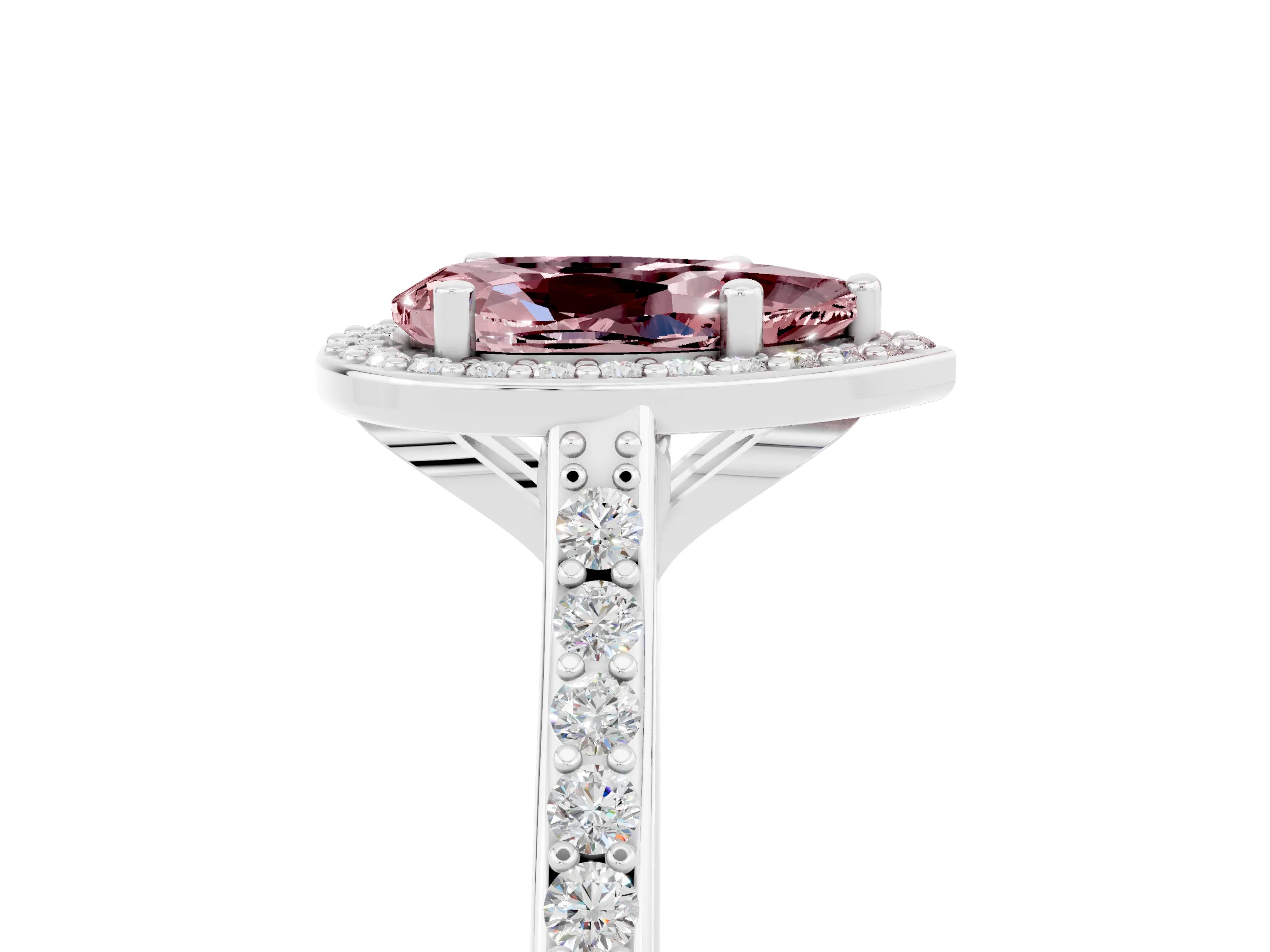 White gold Pear Cut Halo Round Diamond Pavé Band with Four-Prong Setting_5
