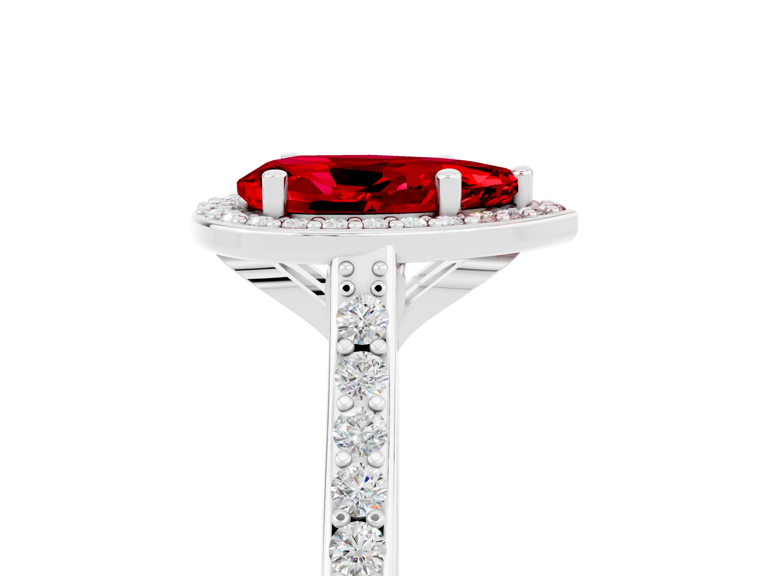 White gold Pear Cut Halo Round Diamond Pavé Band with Four-Prong Setting_5