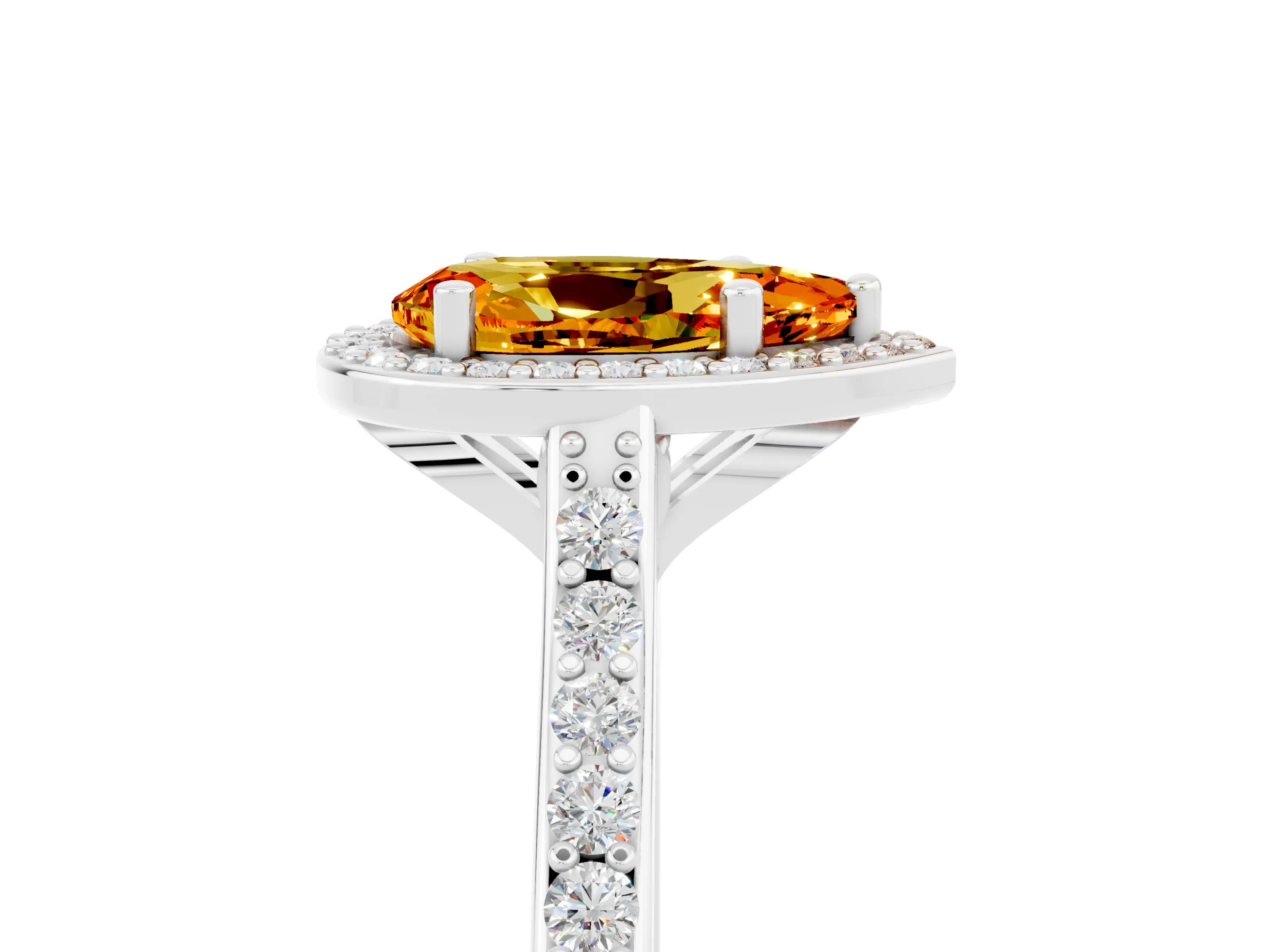 White gold Pear Cut Halo Round Diamond Pavé Band with Four-Prong Setting_5