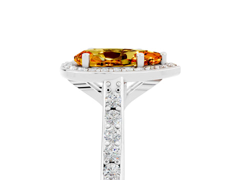 White gold Pear Cut Halo Round Diamond Pavé Band with Four-Prong Setting_5