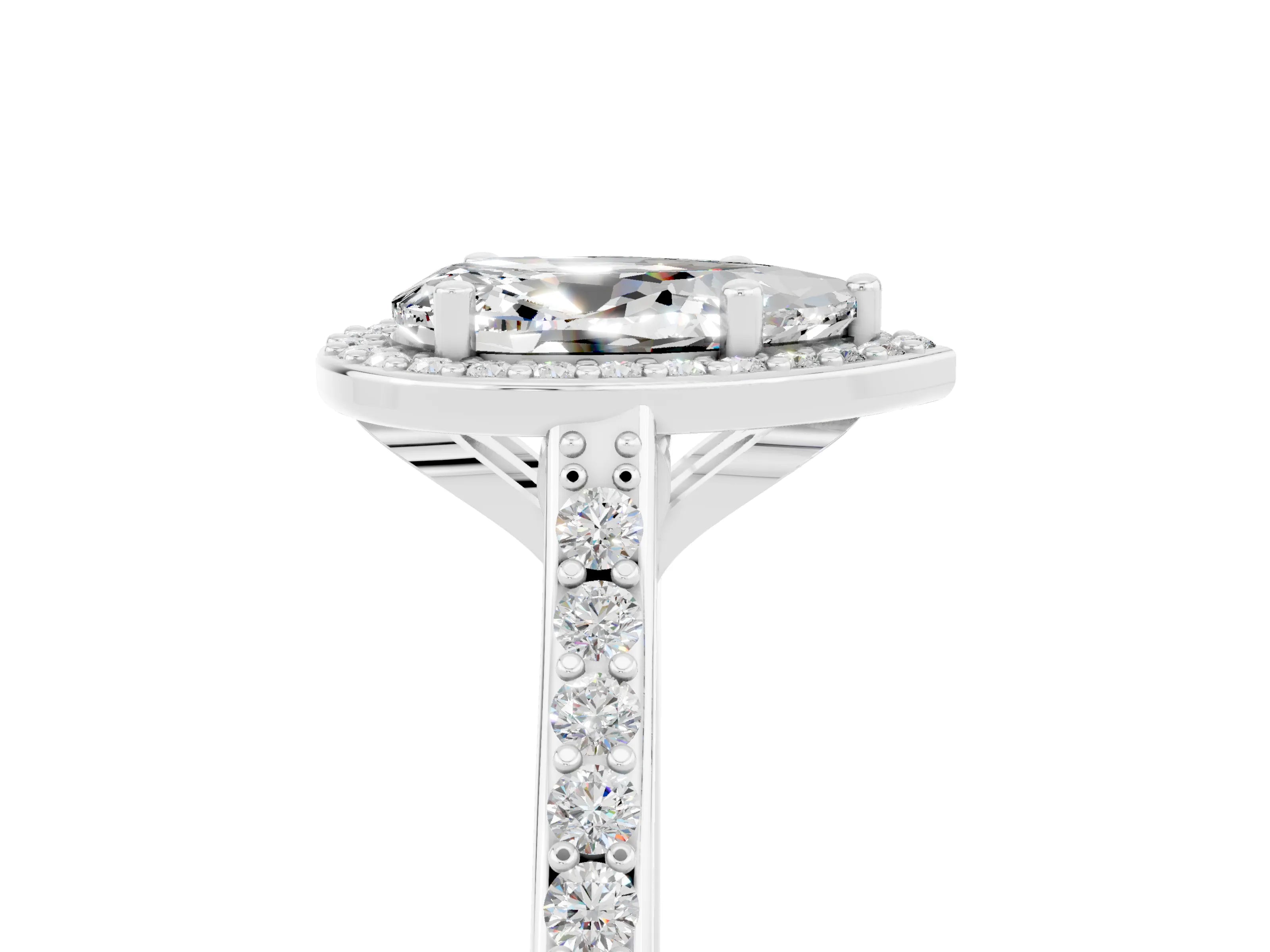 White gold Pear Cut Halo Round Diamond Pavé Band with Four-Prong Setting_5