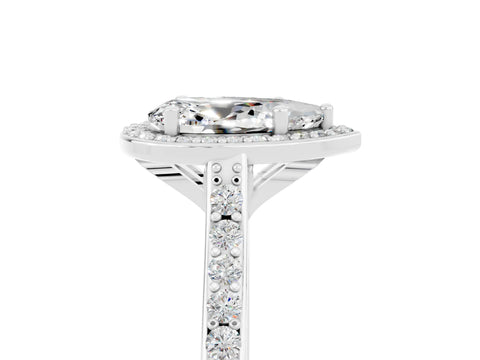 White gold Pear Cut Halo Round Diamond Pavé Band with Four-Prong Setting_5