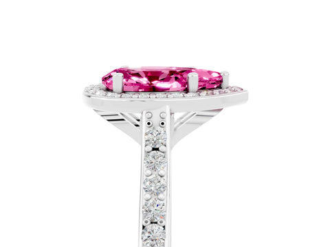 White gold Pear Cut Halo Round Diamond Pavé Band with Four-Prong Setting_5