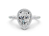 White gold Pear Cut Halo Round Diamond Pavé Band with Four-Prong Setting