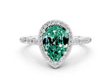 White gold Pear Cut Halo Round Diamond Pavé Band with Four-Prong Setting