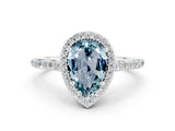 White gold Pear Cut Halo Round Diamond Pavé Band with Four-Prong Setting