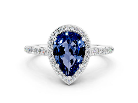 White gold Pear Cut Halo Round Diamond Pavé Band with Four-Prong Setting