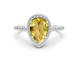 White gold Pear Cut Halo Round Diamond Pavé Band with Four-Prong Setting