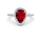 White gold Pear Cut Halo Round Diamond Pavé Band with Four-Prong Setting