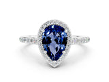 White gold Pear Cut Halo Round Diamond Pavé Band with Four-Prong Setting