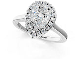 White gold Pear Cut Halo Round Diamond Solitaire Ring with Pavé Band and Four-Prong Setting_1