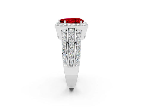 White gold Pear Cut Halo Ruby Ring with Split Shank and Four-Prong Setting_2