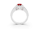 White gold Pear Cut Halo Ruby Ring with Split Shank and Four-Prong Setting_3
