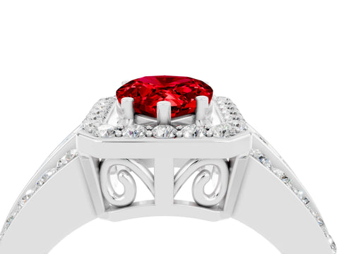 White gold Pear Cut Halo Ruby Ring with Split Shank and Four-Prong Setting_4