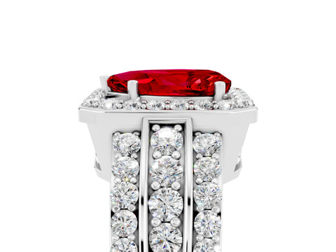White gold Pear Cut Halo Ruby Ring with Split Shank and Four-Prong Setting_5