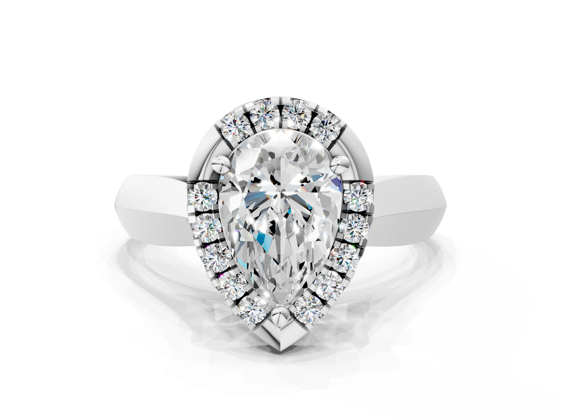 White gold Pear Cut Halo Solitaire Engagement Ring with Square Band and Four-Prong Setting_128