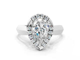 White gold Pear Cut Halo Solitaire Engagement Ring with Square Band and Four-Prong Setting_128