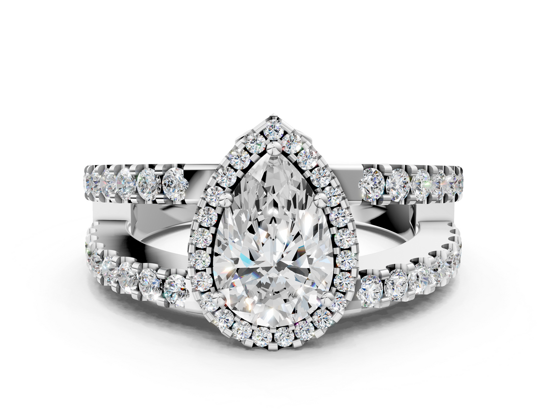 White gold Pear Cut Halo Split Shank Diamond Ring with Four-Prong Setting_84