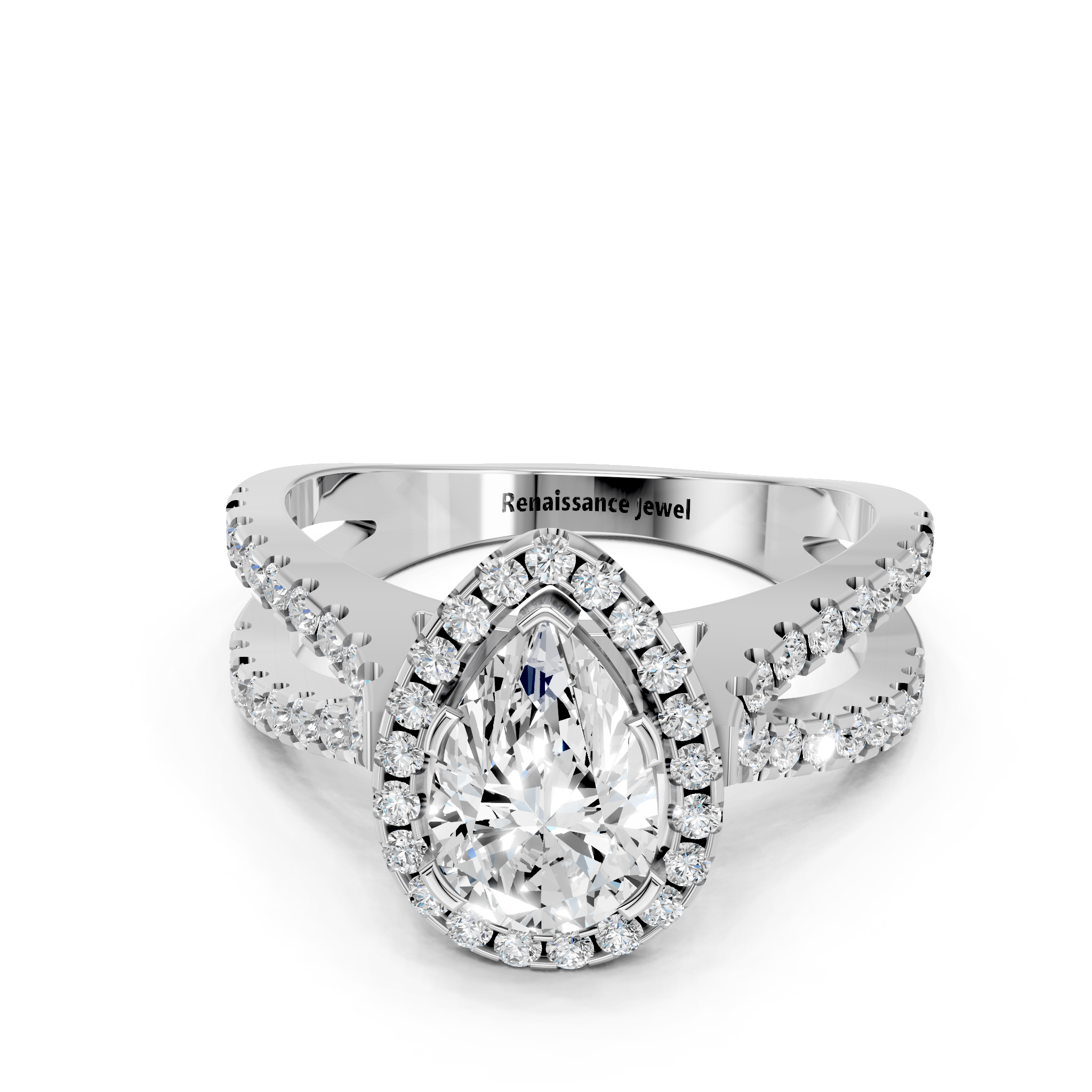 White gold Pear Cut Halo Split Shank Pave Set Ring_34