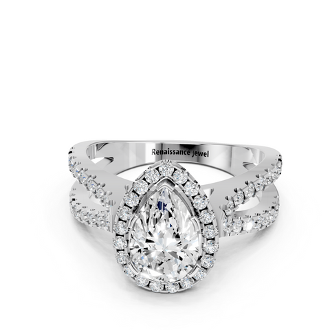 White gold Pear Cut Halo Split Shank Pave Set Ring_34