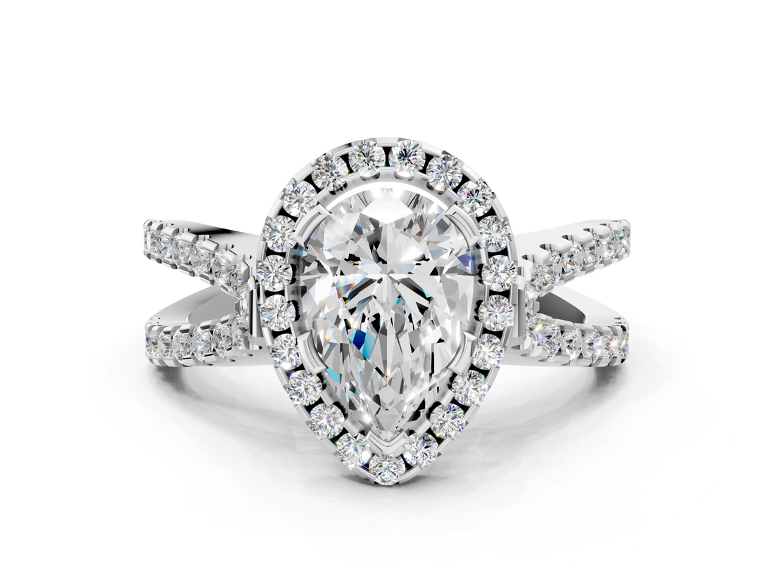 White gold Pear Cut Halo Split Shank Pave Set Ring_66