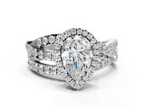 White gold Pear Cut Halo Split Shank Prong Setting Ring_113