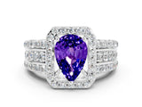 White gold Pear Cut Halo Tanzanite Ring with Split Shank and Four-Prong Setting