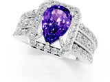 White gold Pear Cut Halo Tanzanite Ring with Split Shank and Four-Prong Setting_1
