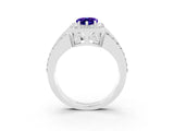 White gold Pear Cut Halo Tanzanite Ring with Split Shank and Four-Prong Setting_3