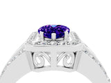 White gold Pear Cut Halo Tanzanite Ring with Split Shank and Four-Prong Setting_4