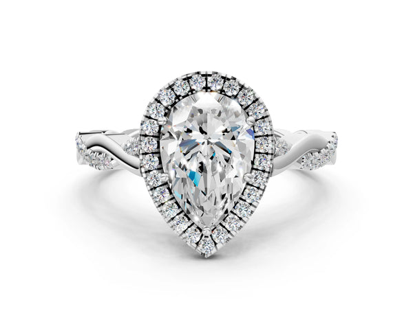 White gold Cushion Halo Twist Band with Four-Prong Setting