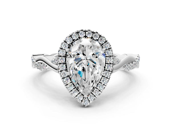 White Gold Pear-Shaped Interwoven Twist Halo Engagement Ring Setting