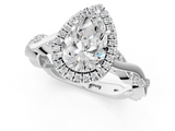 White gold Pear Cut Halo Twisted Band Four-Prong Ring_45