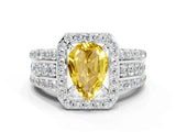 White gold Pear Cut Halo Yellow Sapphire Ring with Split Shank and Four-Prong Setting_24