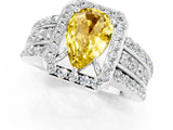 White gold Pear Cut Halo Yellow Sapphire Ring with Split Shank and Four-Prong Setting_25