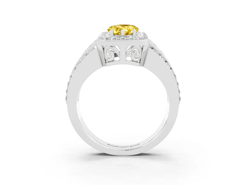 White gold Pear Cut Halo Yellow Sapphire Ring with Split Shank and Four-Prong Setting_27