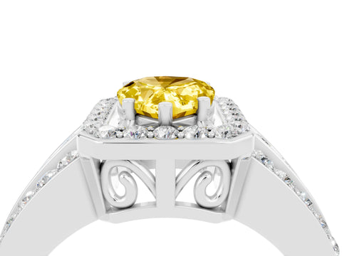 White gold Pear Cut Halo Yellow Sapphire Ring with Split Shank and Four-Prong Setting_28