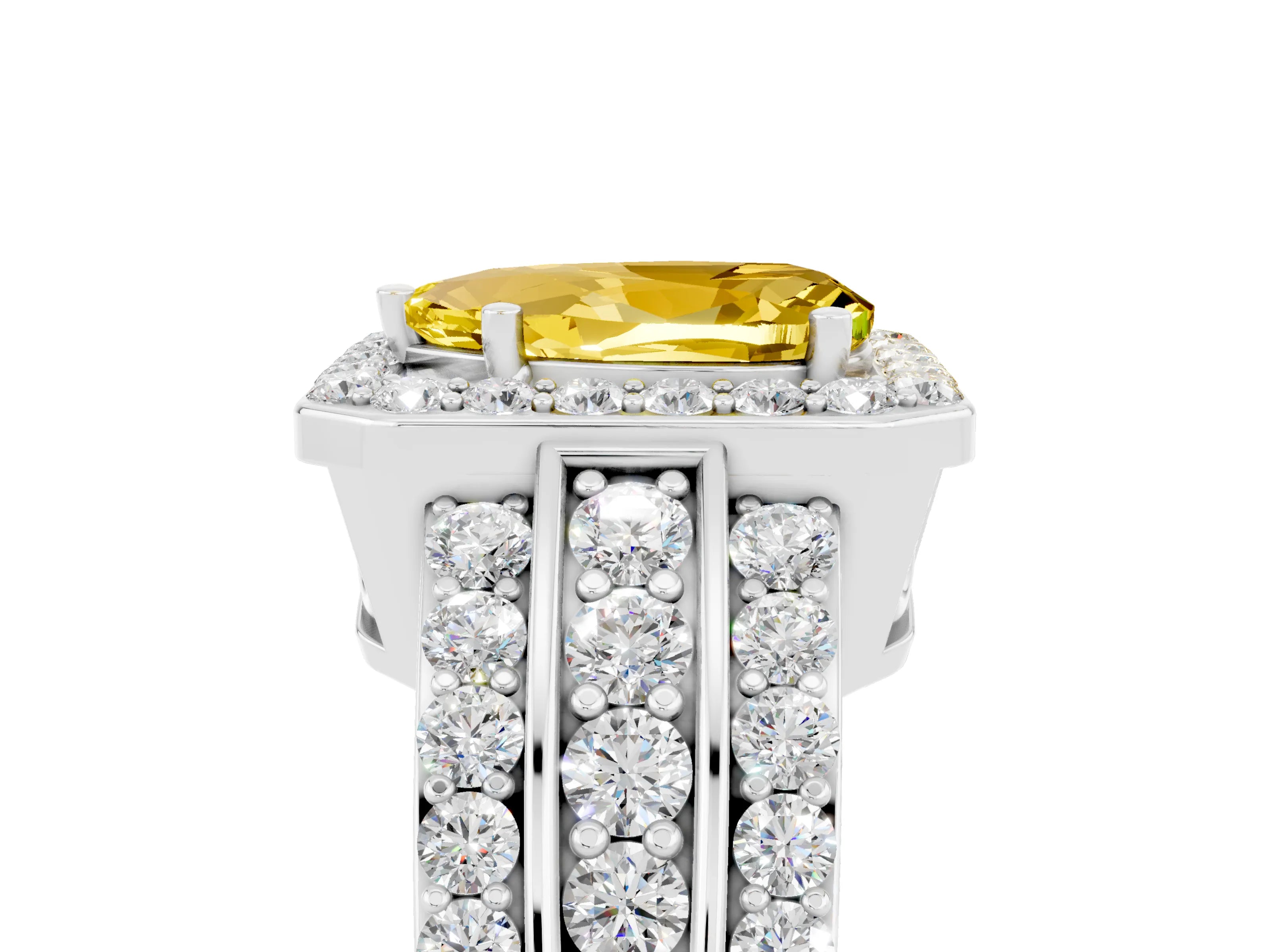 White gold Pear Cut Halo Yellow Sapphire Ring with Split Shank and Four-Prong Setting_29