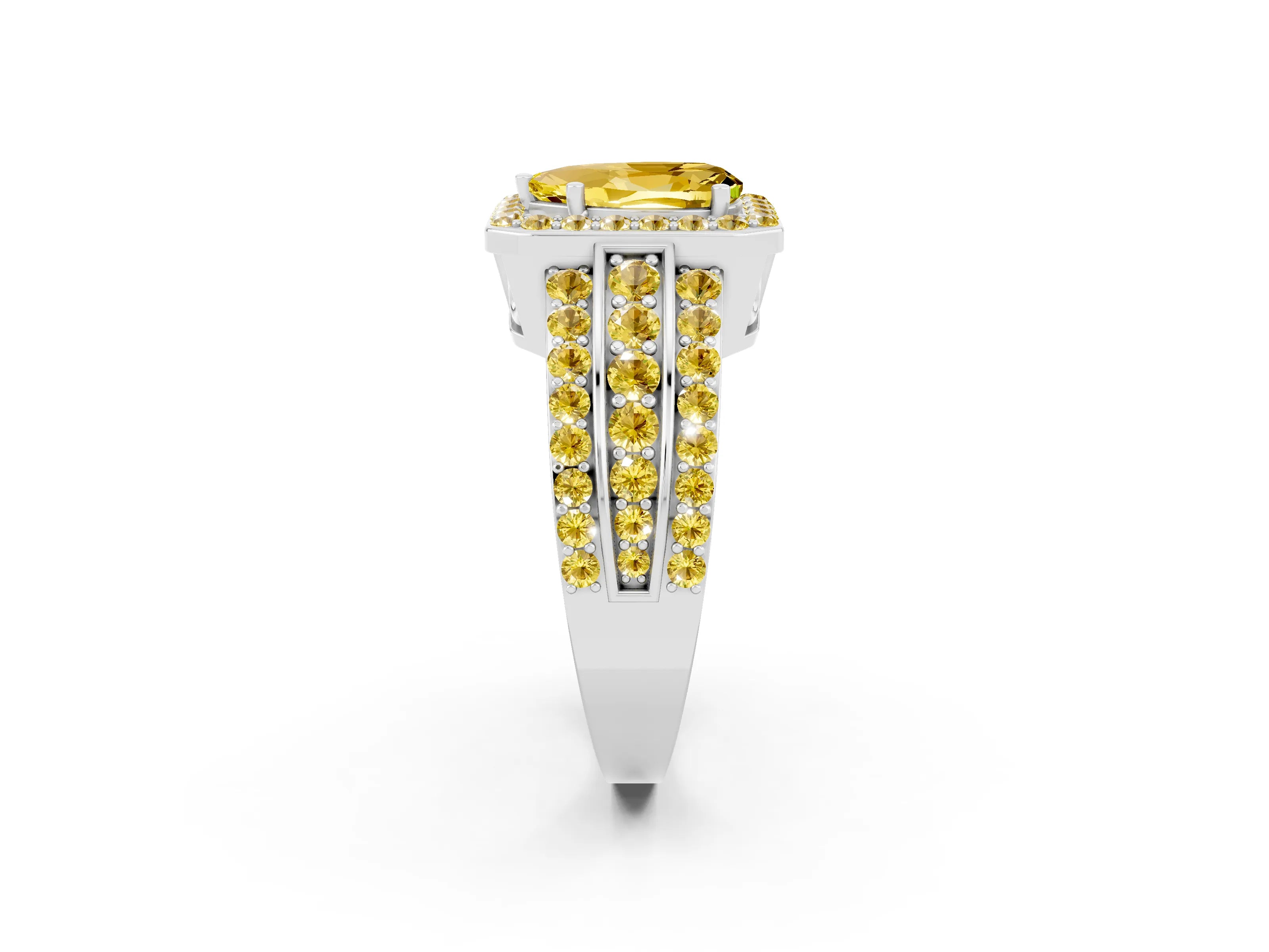 White gold Pear Cut Halo Yellow Sapphire Ring with Split Shank and Four-Prong Setting_2