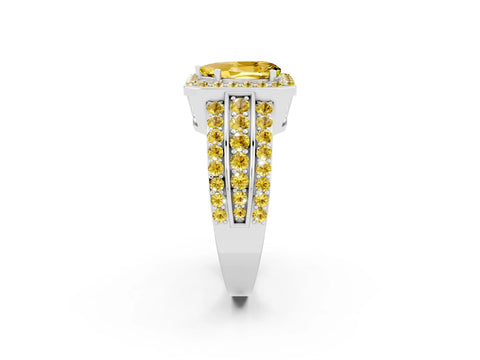 White gold Pear Cut Halo Yellow Sapphire Ring with Split Shank and Four-Prong Setting_2