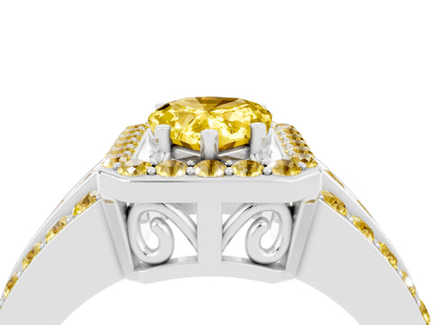 White gold Pear Cut Halo Yellow Sapphire Ring with Split Shank and Four-Prong Setting_4