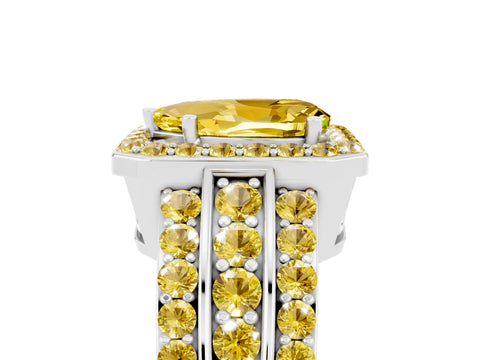 White gold Pear Cut Halo Yellow Sapphire Ring with Split Shank and Four-Prong Setting_5