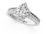 White gold Pear Cut Milgrain Channel Set Engagement Ring with Solitaire Prong Setting_59