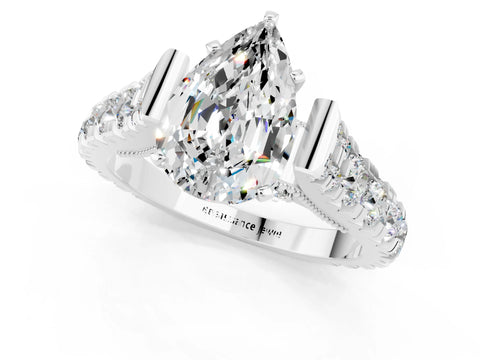 White gold Pear Cut Moissanite Classic Solitaire Ring with Pavé Band and Four-Prong Setting_1