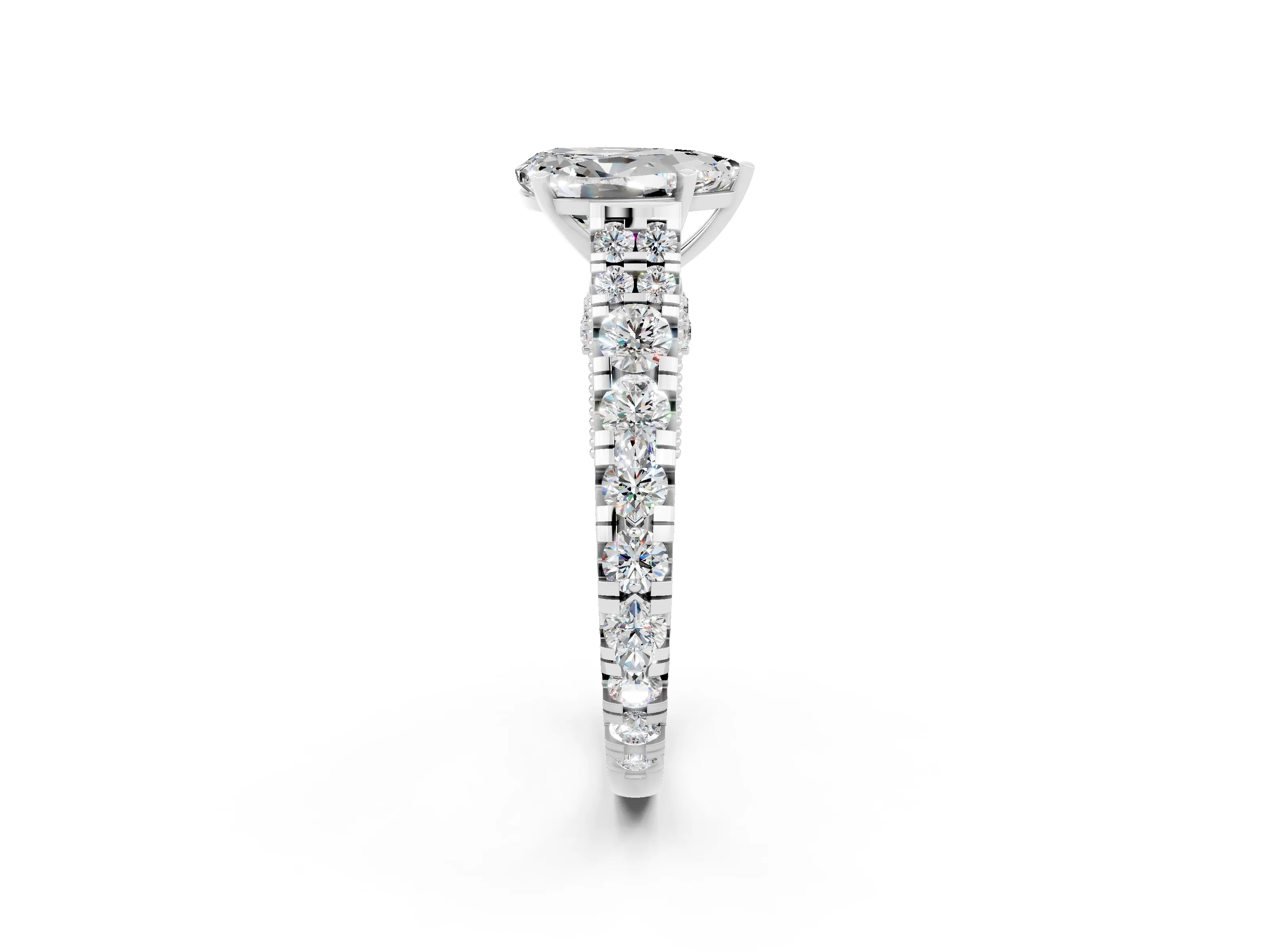 White gold Pear Cut Moissanite Classic Solitaire Ring with Pavé Band and Four-Prong Setting_2