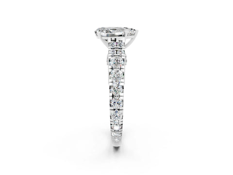 White gold Pear Cut Moissanite Classic Solitaire Ring with Pavé Band and Four-Prong Setting_2
